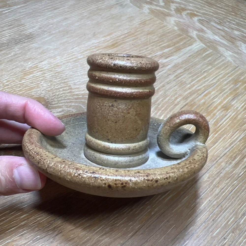 Vintage Greenfield Village‎ Brown Art Pottery Chamberstick Candle Holder